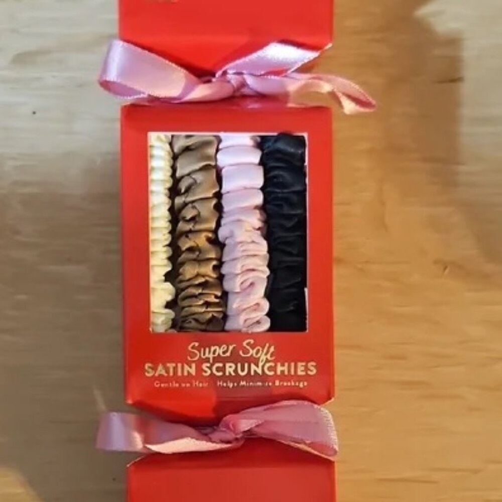NEW Super Soft Satin Scrunchies Set - Black, Pink, Cream, Brown